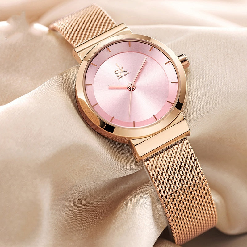 Montre milanaise or rose, cadran soleil rose