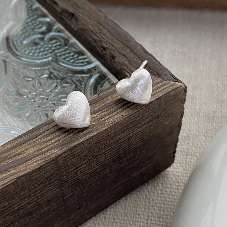 Puces d'oreilles cœur, argent fin 999