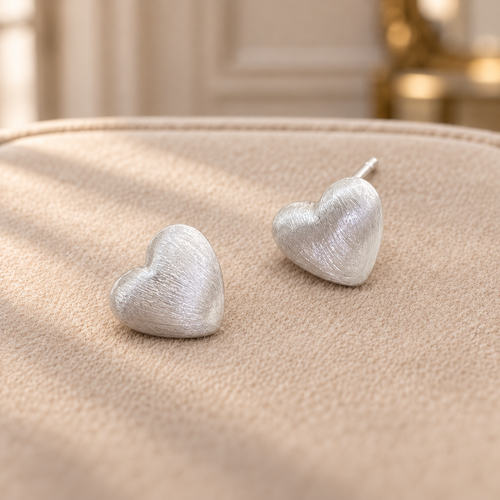 Heart stud earrings, 999 fine silver