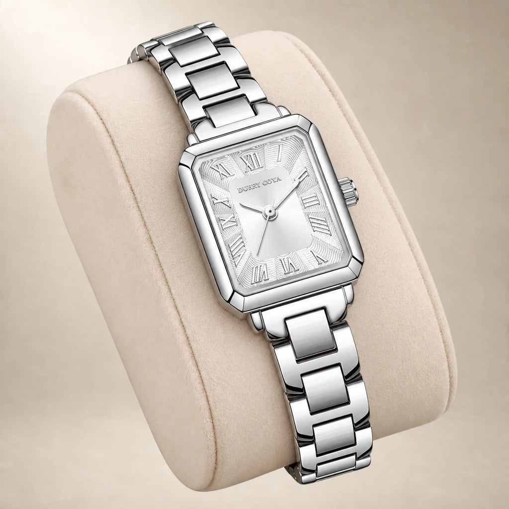 Rectangular silver watch, Roman numerals